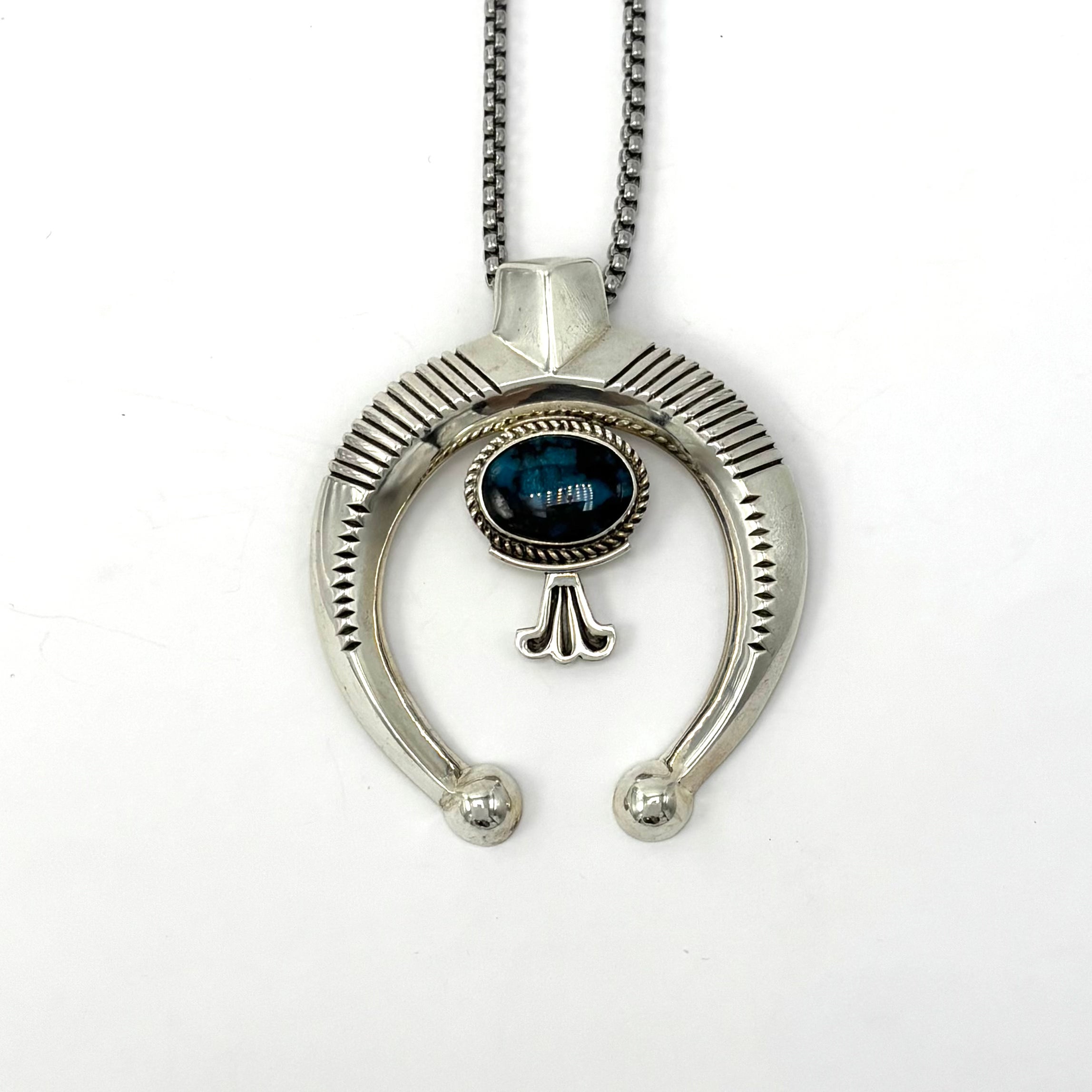 Silver Naja Sandcast Pendant with Indian Mtn Turquoise by Gabriel