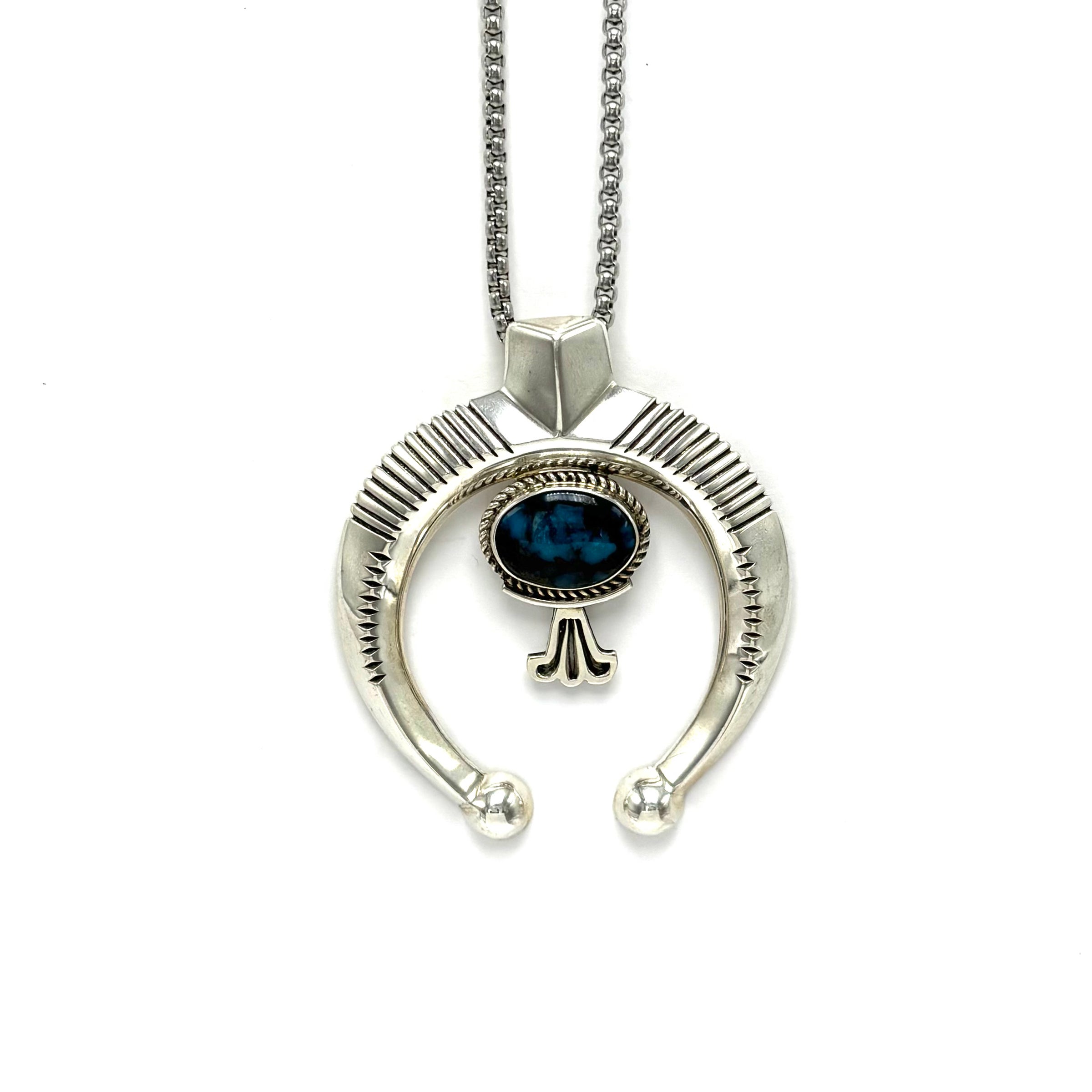 Silver Naja Sandcast Pendant with Indian Mtn Turquoise by Gabriel