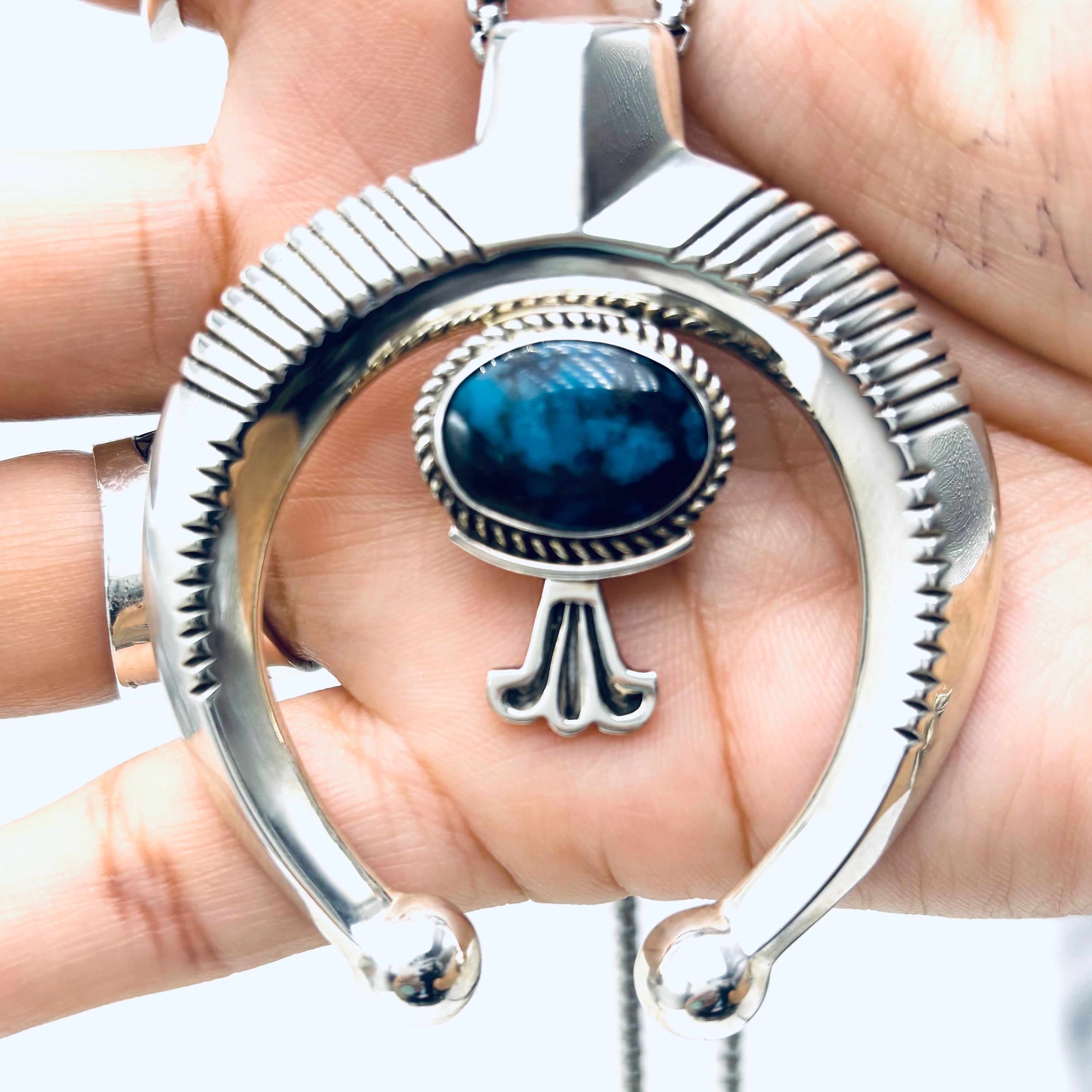 Silver Naja Sandcast Pendant with Indian Mtn Turquoise by Gabriel