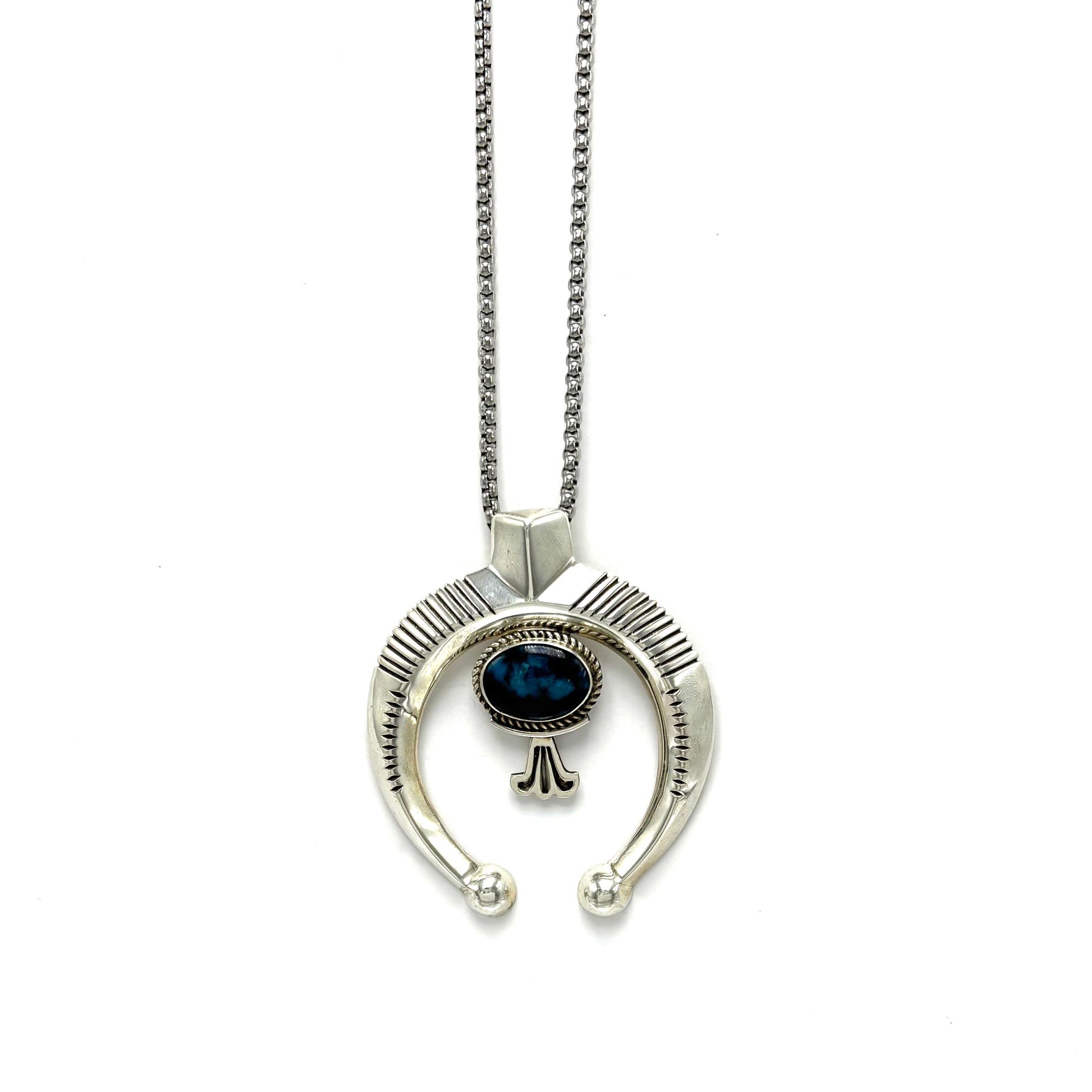 Silver Naja Sandcast Pendant with Indian Mtn Turquoise by Gabriel