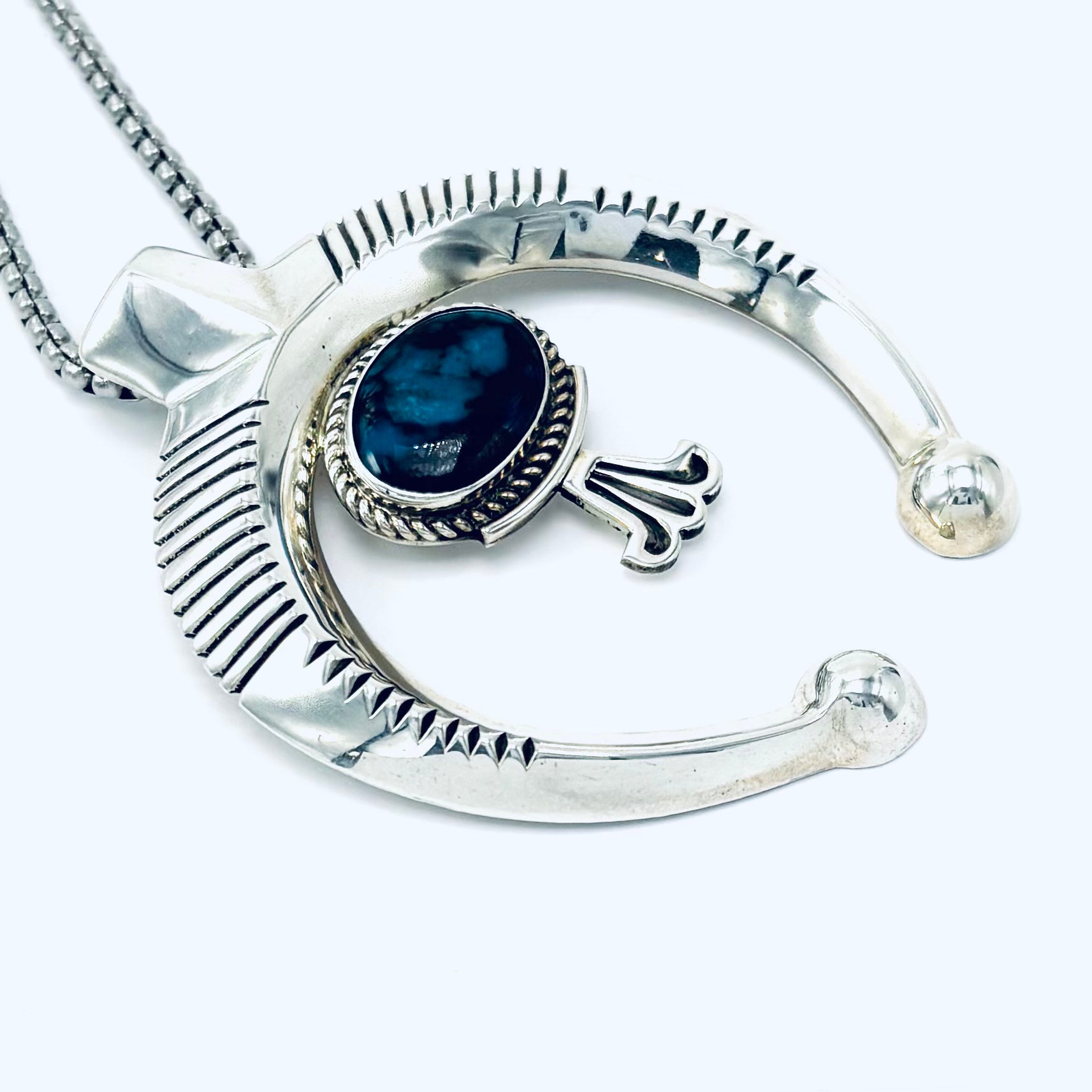 Silver Naja Sandcast Pendant with Indian Mtn Turquoise by Gabriel